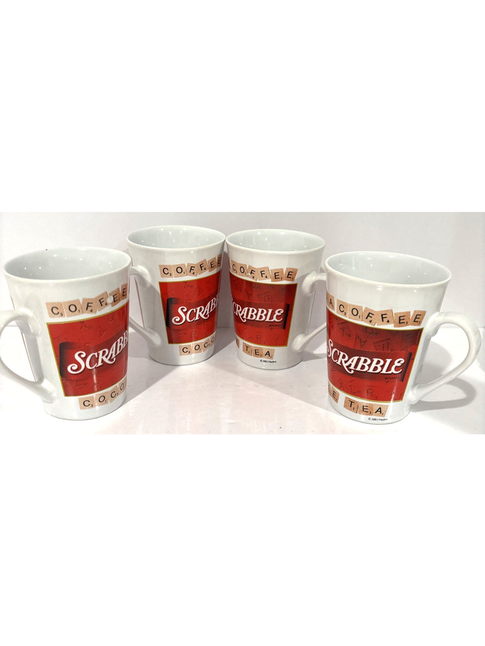 Vintage Scrabble Lovers Coffee Tea Cocoa Mug Set of 4 Hasbro 2002 Ceramic 10oz